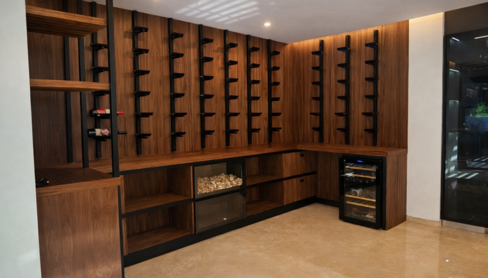 Diseño de interiores para cava con iluminación ambiental para proyecto residencial H18