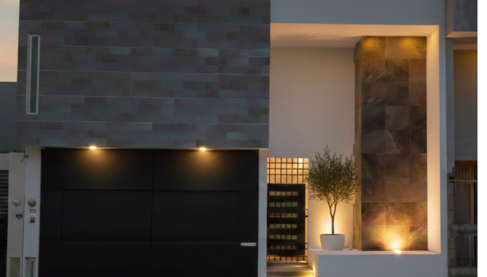 Diseño de fachada exterior con iluminación ambiental para proyecto residencial Augusta