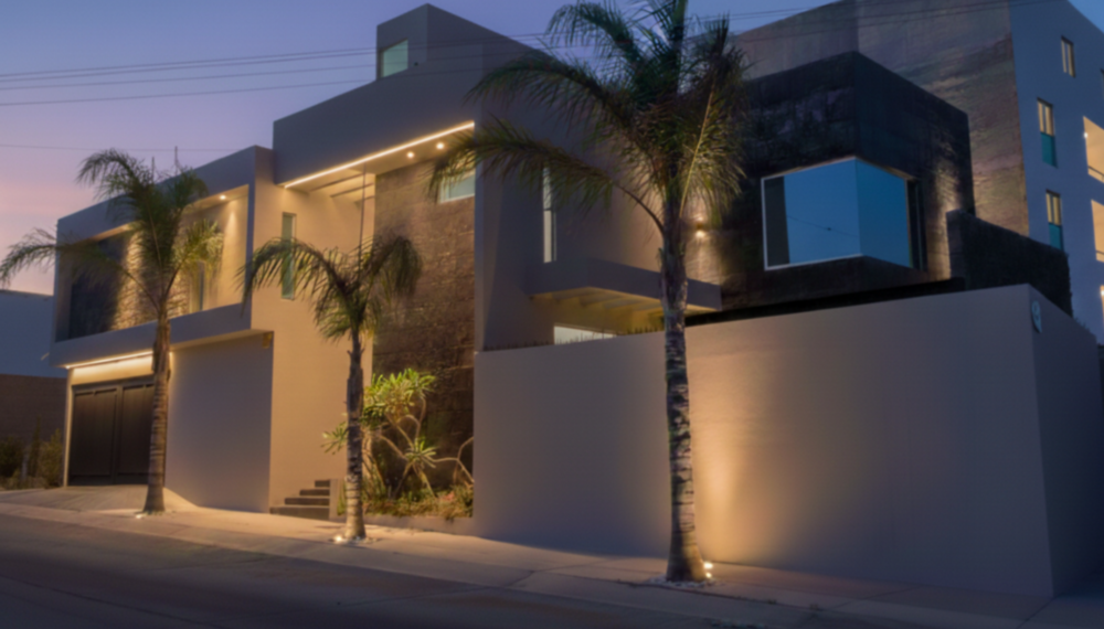 Diseño de fachada exterior con iluminación ambiental para proyecto residencial Espartaco