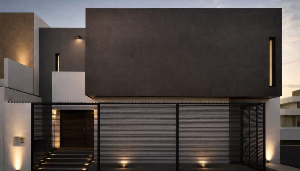 Diseño de fachada exterior con iluminación ambiental para proyecto residencial Vega del Monte